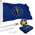 G128 Combo Pack: 5 Ft Tangle Free Spinning Flagpole (Silver) & Indiana Flag 2.5x4 Ft Embroidered 220GSM Spun Polyester, Brass Grommets (Flag Included) Aluminum Flag Pole