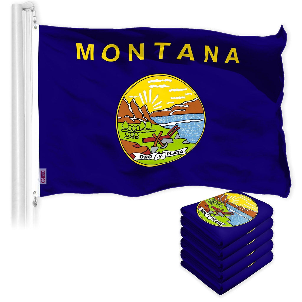 G128 5 Pack: Montana MT State Flag  3x5 Ft  LiteWeave Pro Series Printed 150D Polyester  Indoor/Outdoor, Vibrant Colors, Brass Grommets, Thicker and More Durable Than 100D 75D Polyester