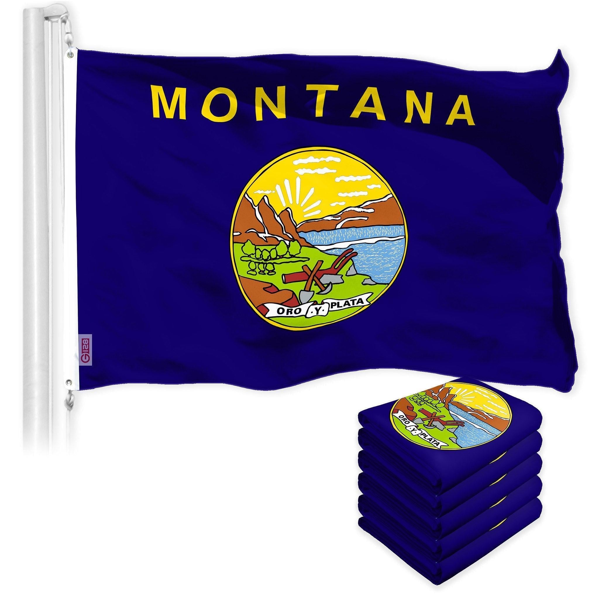 G128 5 Pack: Montana MT State Flag  3x5 Ft  LiteWeave Pro Series Printed 150D Polyester  Indoor/Outdoor, Vibrant Colors, Brass Grommets, Thicker and More Durable Than 100D 75D Polyester