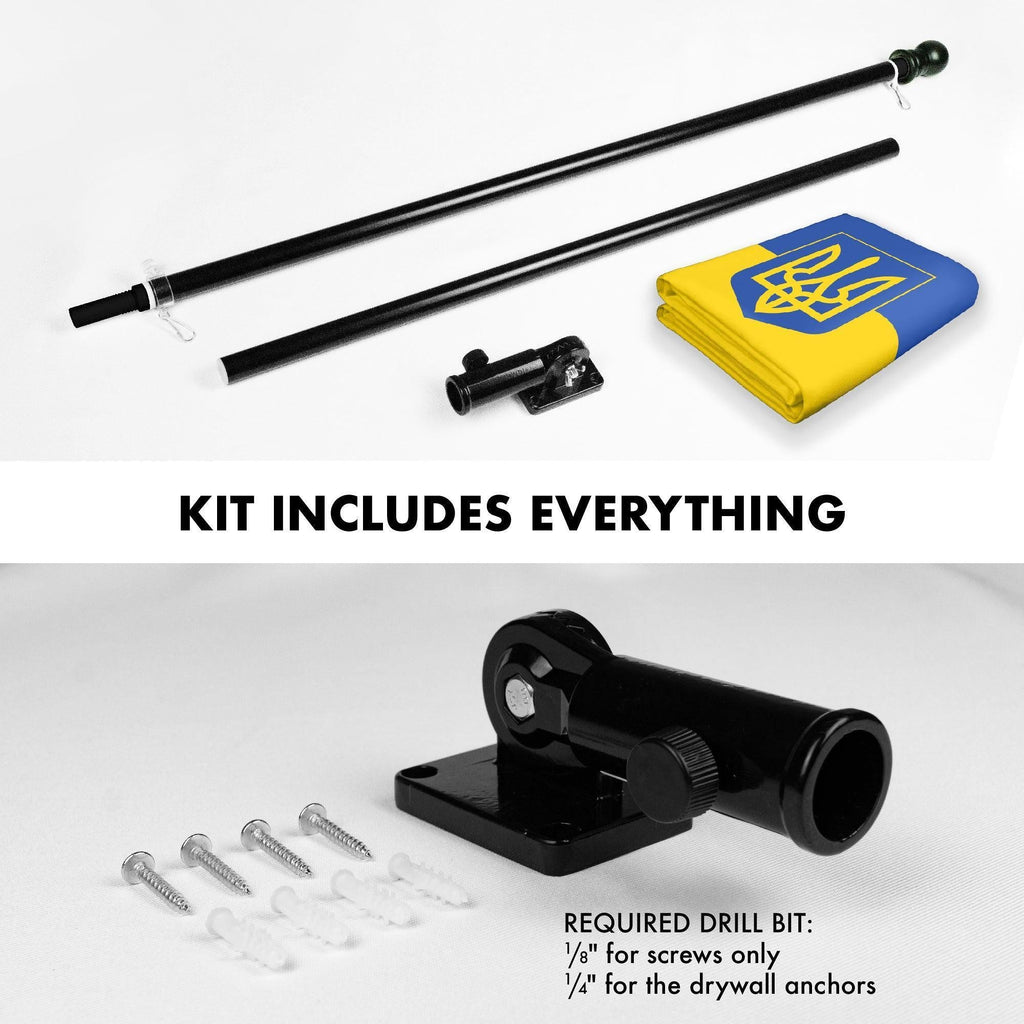 G128 Combo: 6 Ft Tangle Free Aluminum Spinning Flagpole (Black) & Ukraine Ukrainian Coat of Arms Flag 3x5 Ft, LiteWeave Pro Printed 150D Polyester, 4 Corner Brass Grommets  Pole with Flag Included