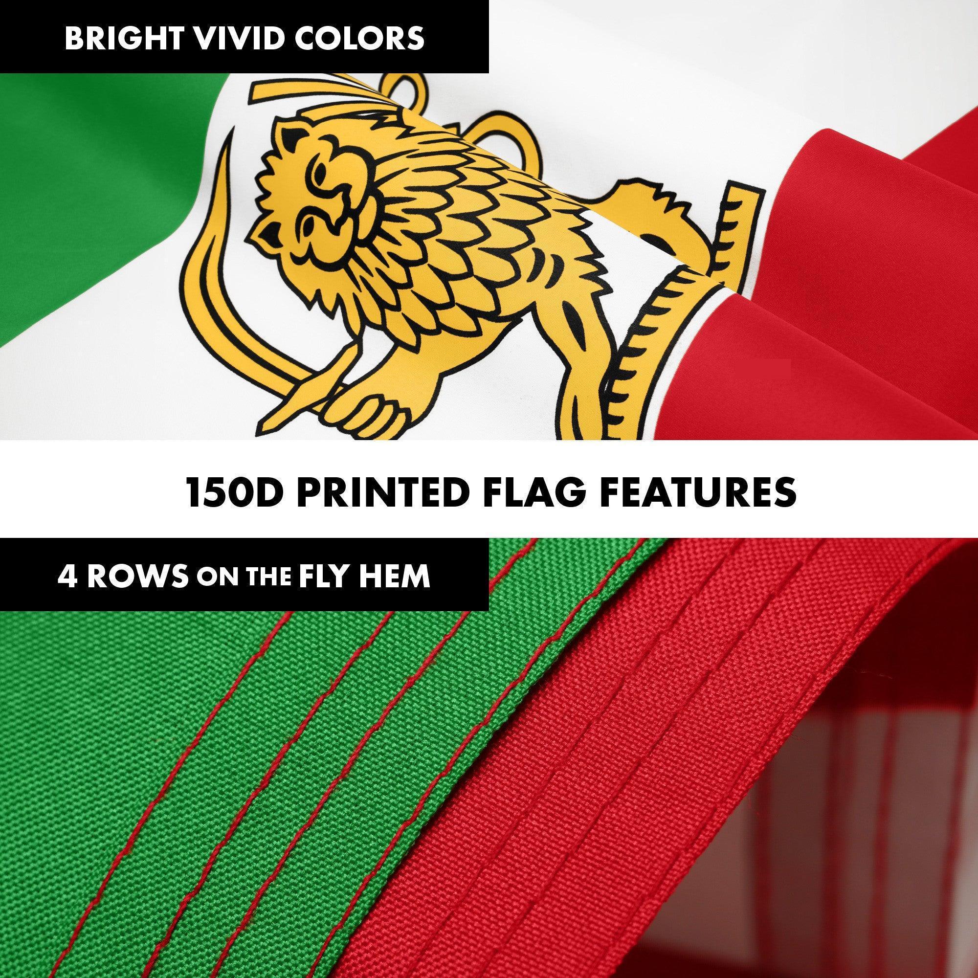 G128 Combo Pack: 6 Ft Tangle Free Aluminum Spinning Flagpole (Black) & Iran Lion Iranian Lion Flag 3x5 Ft, LiteWeave Pro Series Printed 150D Polyester  Pole with Flag Included