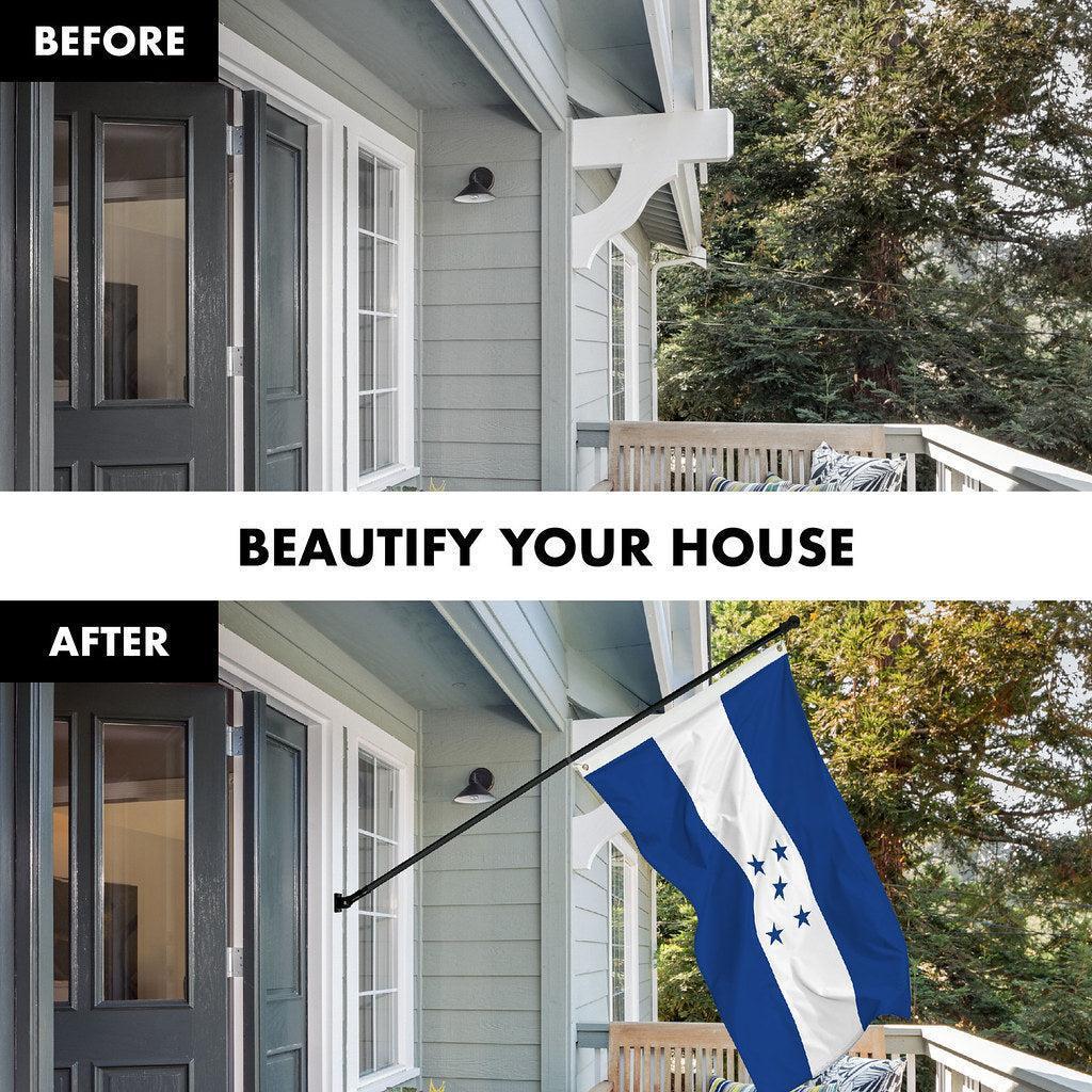 G128 Combo Pack: 6 Ft Tangle Free Spinning Flagpole (Black) & Honduras Flag 3x5 Ft Printed 150D Polyester, Brass Grommets (Flag Included) Aluminum Flag Pole