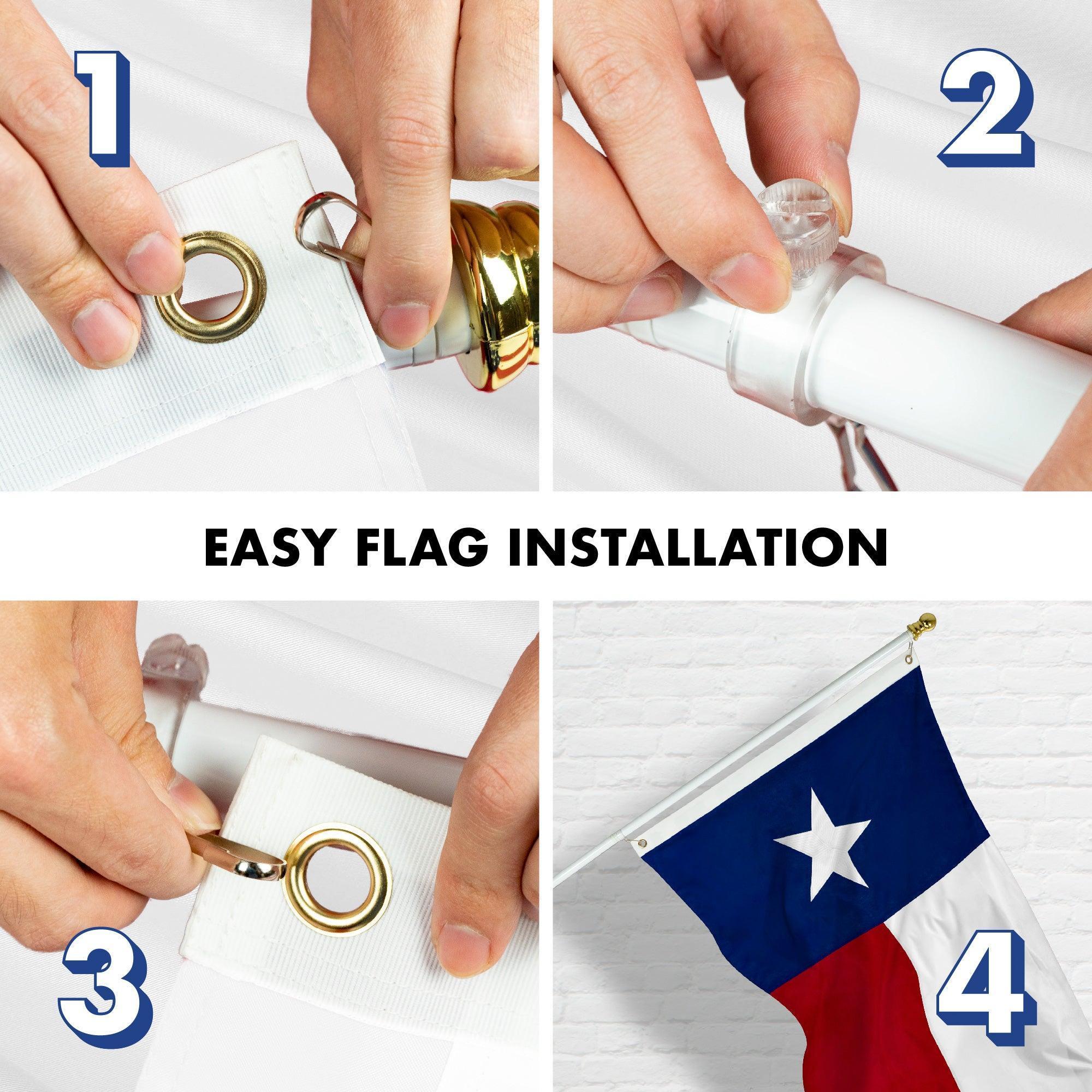 G128 Heavy-Duty Spinning Flagpole 6ft with Texas Flag