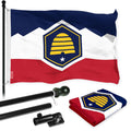 G128 Combo Pack: 6 Ft Tangle Free Aluminum Spinning Flagpole (Black) & Utah 2023 New Version UT State Flag 3x5 Ft, LiteWeave Pro Series Printed 150D Polyester  Pole with Flag Included