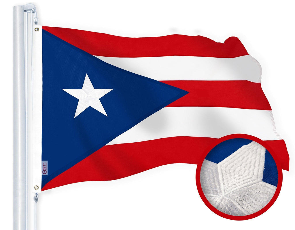 G128 Puerto Rico Puerto Rican Flag  2x3 Ft  StormFlyer Series Embroidered 220GSM Spun Polyester  Embroidered Design, Indoor/Outdoor, Brass Grommets, Heavy Duty, All Weather