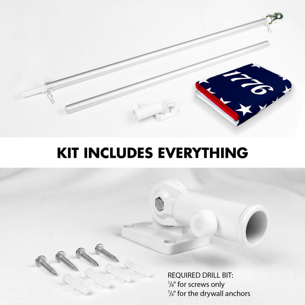 G128 Combo Pack: 6 Ft Tangle Free Aluminum Spinning Flagpole (Silver) & Betsy Ross 1776 Flag 3x5 Ft, LiteWeave Pro Series Printed 150D Polyester  Pole with Flag Included