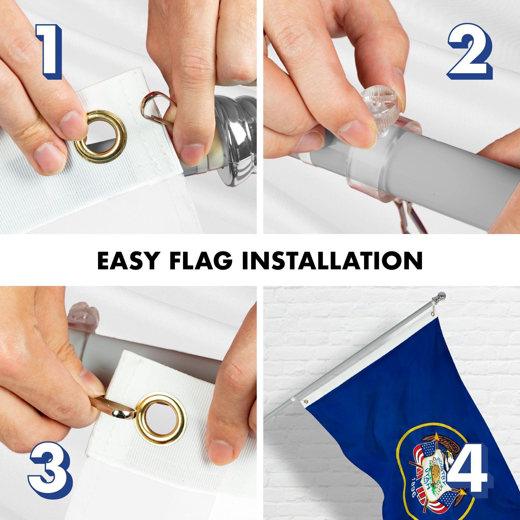 G128  6 Feet Tangle Free Spinning Flagpole (Silver) Utah Double Sided Brass Grommets Embroidered 3x5 ft (Flag Included) Aluminum Flag Pole