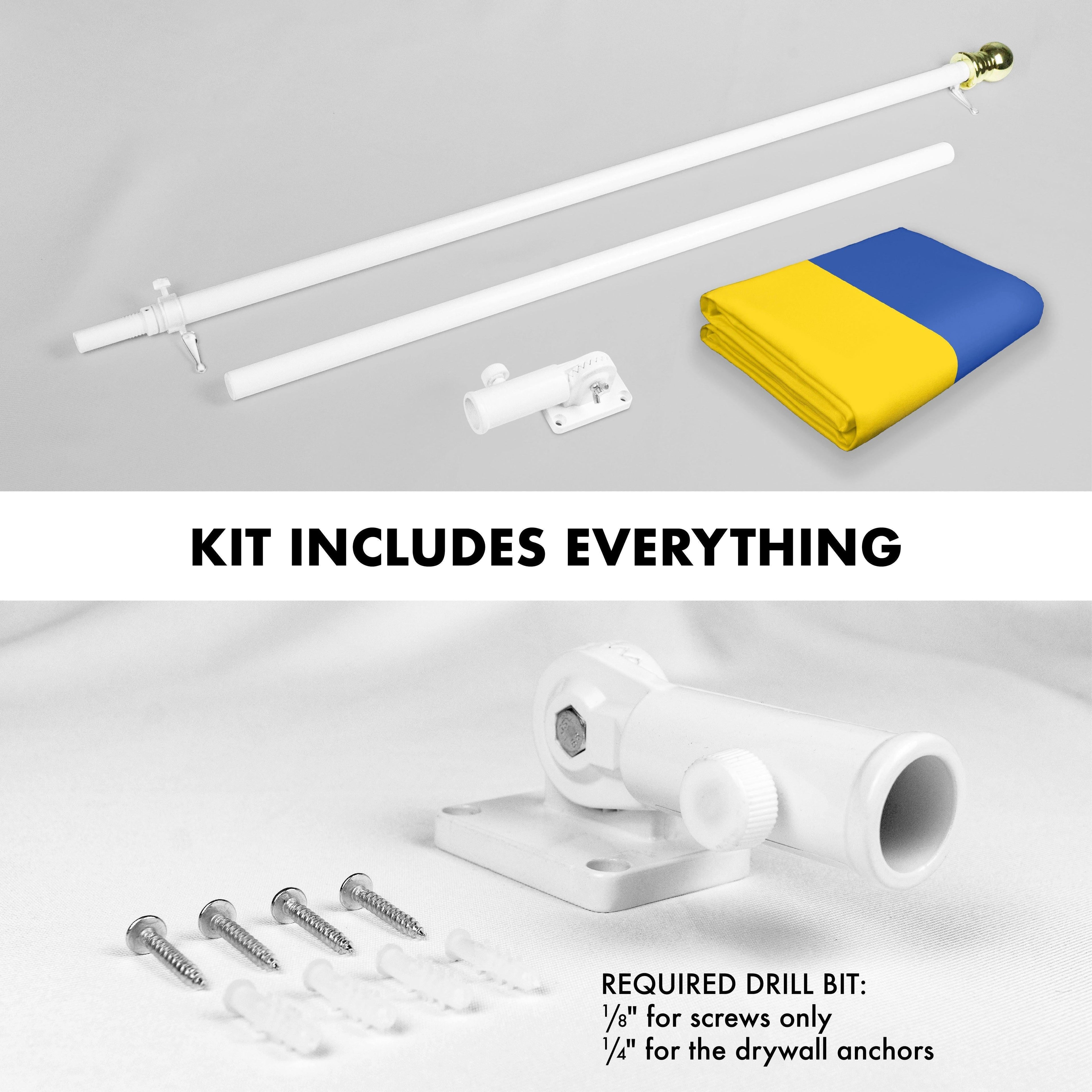 G128 Flag Pole 6FT White Tangle Free & Ukraine Ukrainian Flag 3x5 Ft Combo Printed 150D Polyester