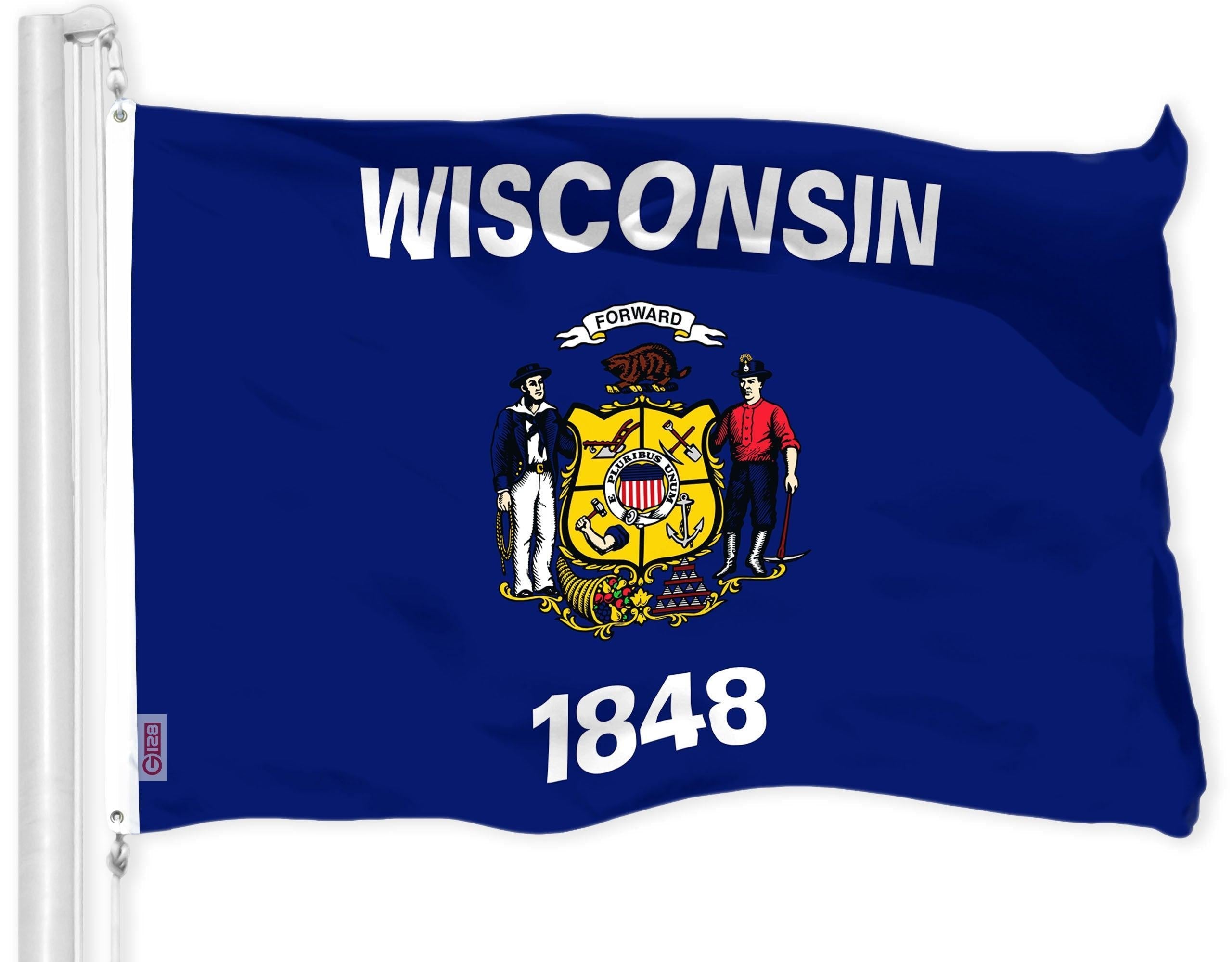G128 Wisconsin WI State Flag  3x5 Ft  LiteWeave Pro Series Printed 300D Polyester  Indoor/Outdoor, Vibrant Colors, Brass Grommets, Thicker and More Durable Than 100D 75D Polyester