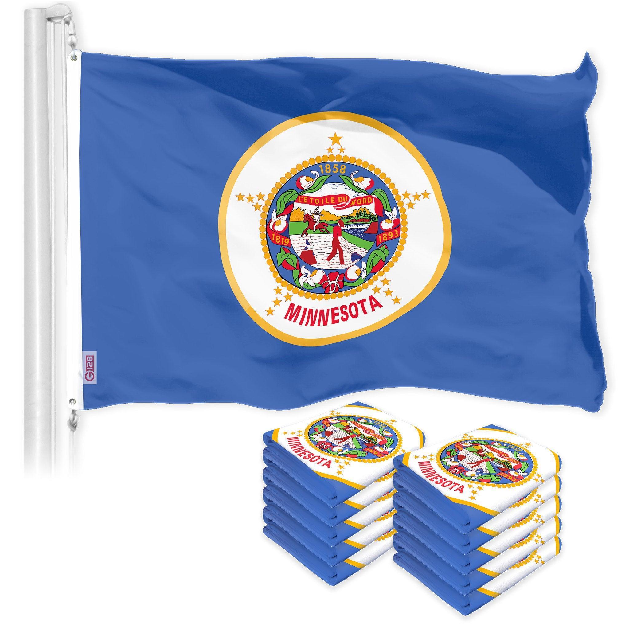 G128 10 Pack: Minnesota MN State Flag  3x5 Ft  LiteWeave Pro Series Printed 150D Polyester  Indoor/Outdoor, Vibrant Colors, Brass Grommets, Thicker and More Durable Than 100D 75D Polyester