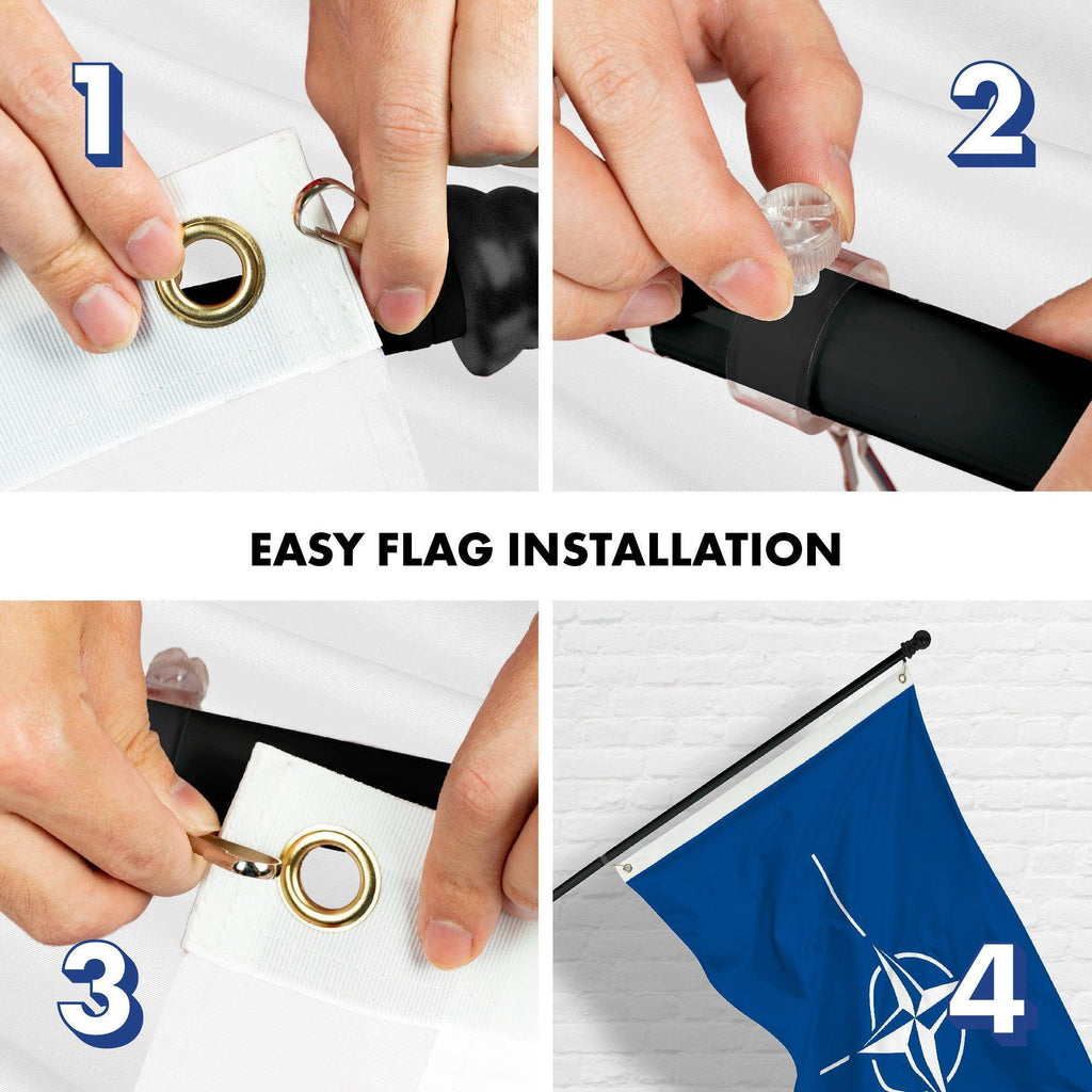 G128 Combo Pack: 6 Ft Tangle Free Aluminum Spinning Flagpole (Black) & North Atlantic Treaty Org NATO Flag 3x5 Ft, LiteWeave Pro Series Printed 150D Polyester  Pole with Flag Included