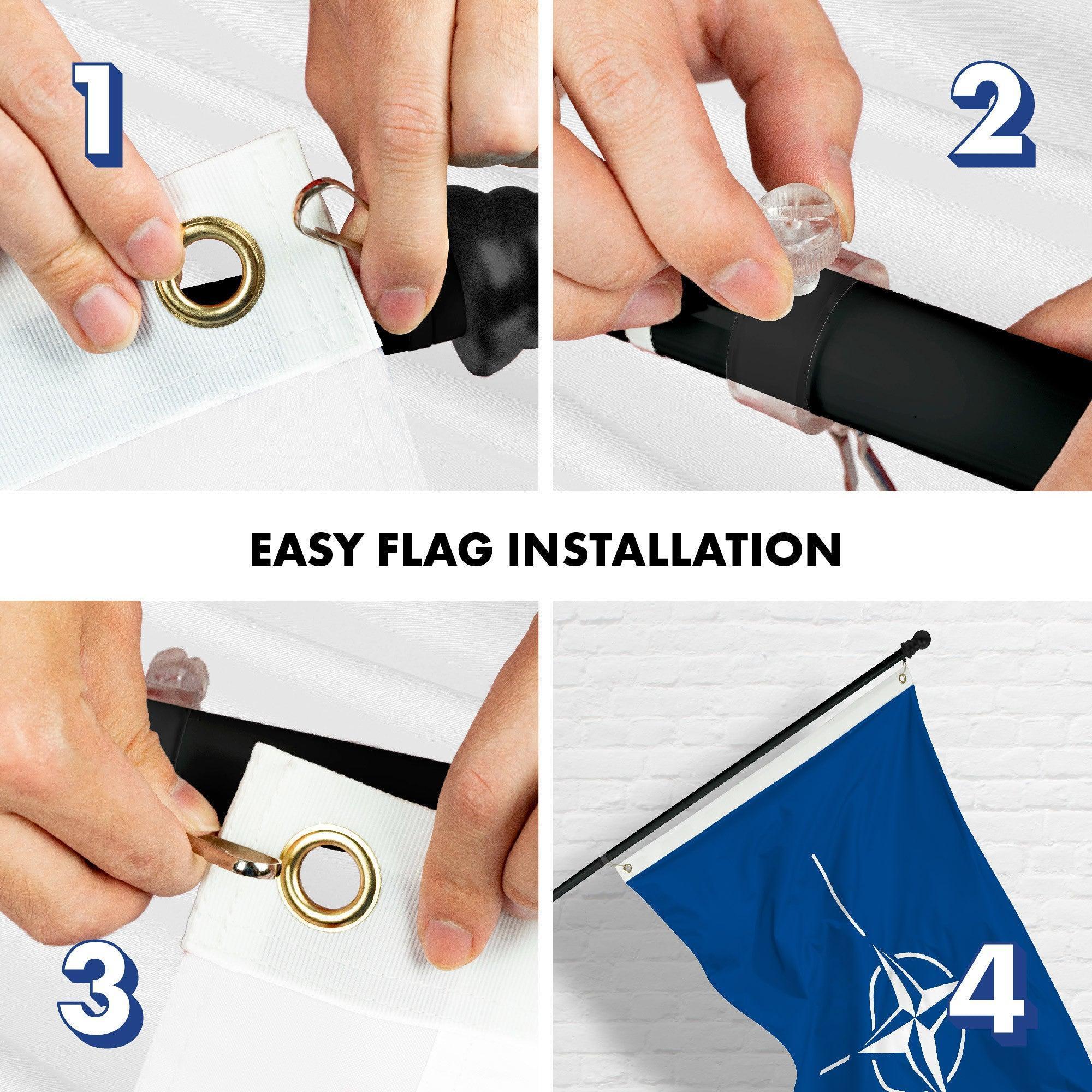 G128 Combo Pack: 6 Ft Tangle Free Aluminum Spinning Flagpole (Black) & North Atlantic Treaty Org NATO Flag 3x5 Ft, LiteWeave Pro Series Printed 150D Polyester  Pole with Flag Included