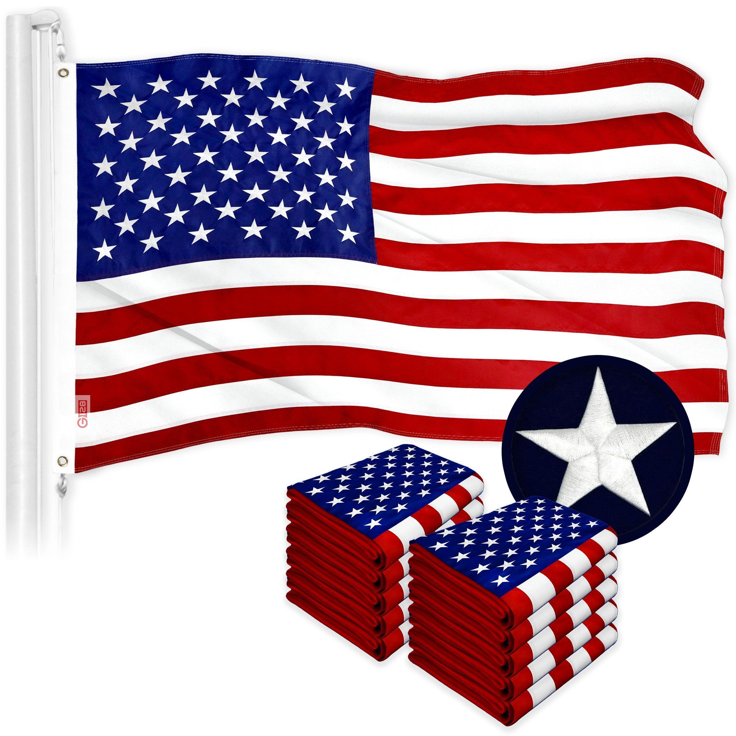 G128 10 Pack: American USA Flag  16x24 In  ToughWeave Series Embroidered 300D Polyester  Country Flag, Embroidered Stars, Sewn Stripes, Indoor/Outdoor, Brass Grommets
