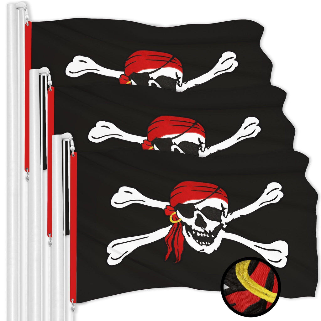 G128 3 Pack: Pirate Jolly Roger Red Head Scarf Flag  3x5 Ft  ToughWeave Series Embroidered 300D Polyester  Novelty Flag, Embroidered Design, Indoor/Outdoor, Brass Grommets