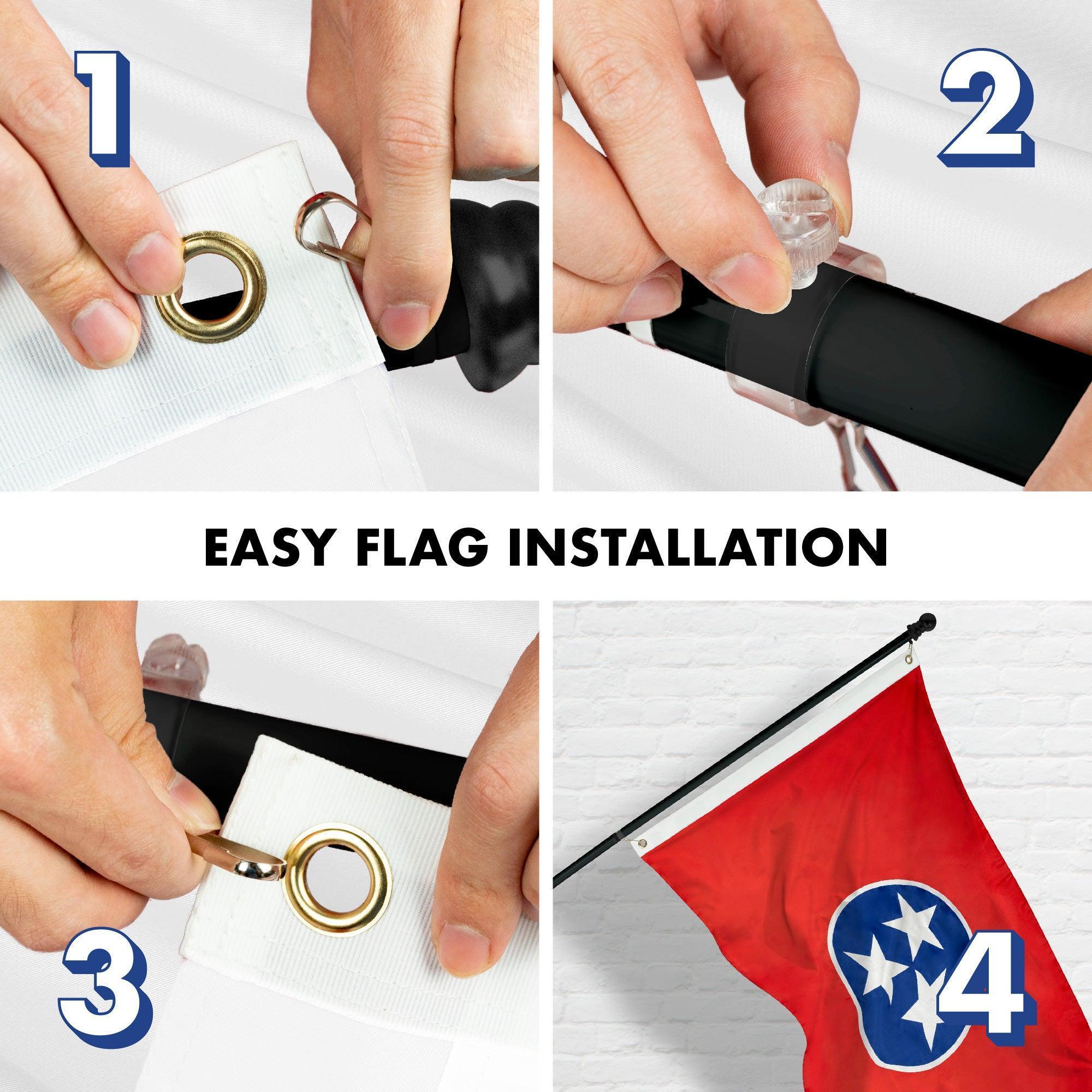 100% Stitched Detail – No Cheap Prints- Combo Pack 5 Ft Tangle Free Aluminum Spinning Flagpole Black Tennessee State
