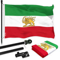 G128 Combo Pack: 6 Ft Tangle Free Aluminum Spinning Flagpole (Black) & Iran Lion Iranian Lion Flag 3x5 Ft, LiteWeave Pro Series Printed 150D Polyester  Pole with Flag Included