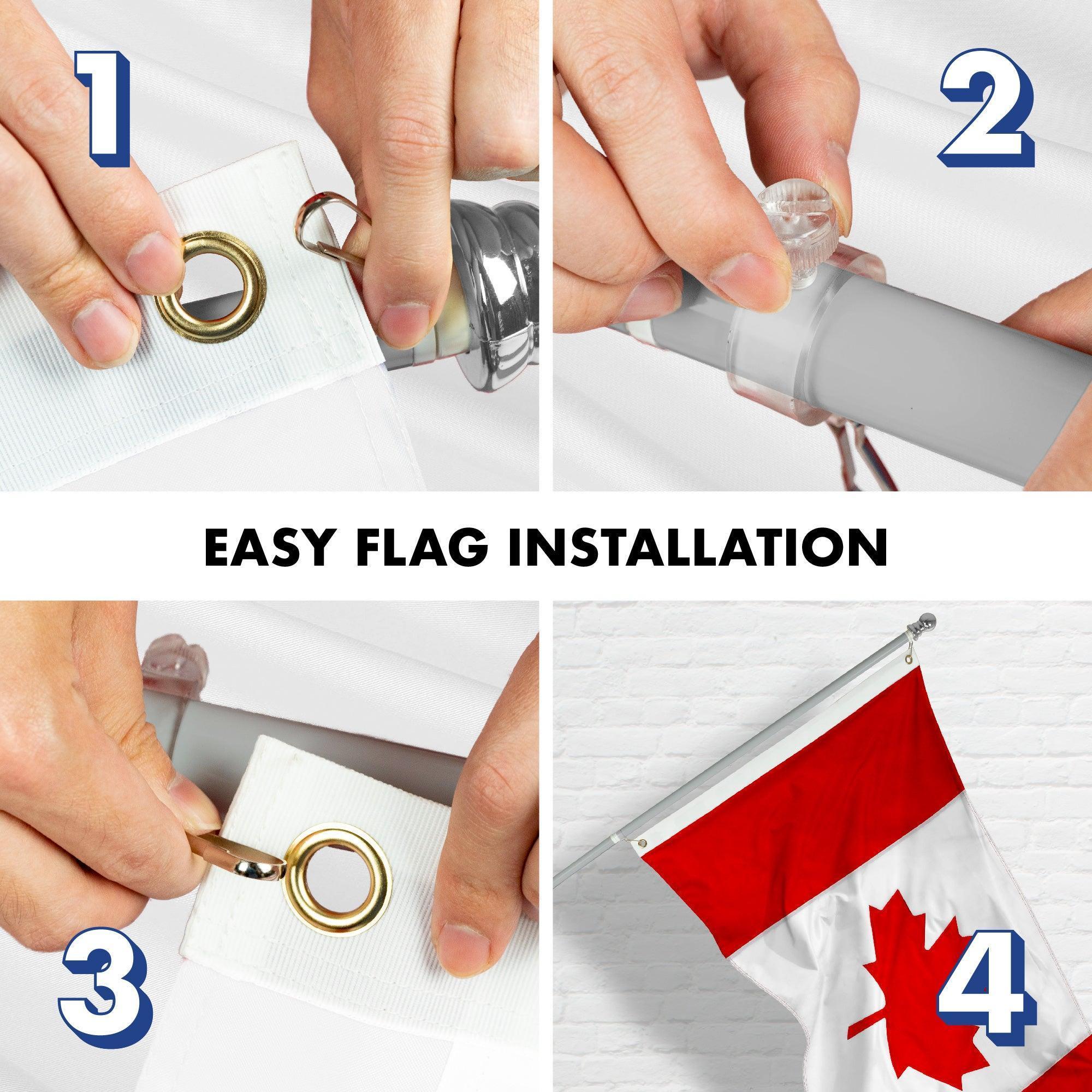 G128 Combo Pack: 5 Ft Tangle Free Aluminum Spinning Flagpole (Silver) & Canada Canadian Flag 2.5x4 Ft, Double ToughWeave Series Double Sided Embroidered 210D Polyester  Pole with Flag Included
