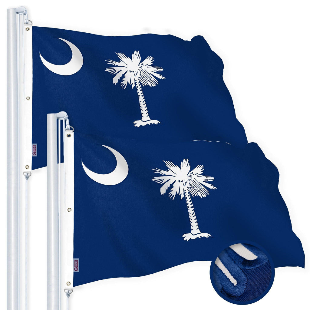 G128 2 Pack: South Carolina SC State Flag  6x10 Ft  StormFlyer Series Embroidered 220GSM Spun Polyester  Embroidered Design, Indoor/Outdoor, Brass Grommets, Heavy Duty, All Weather