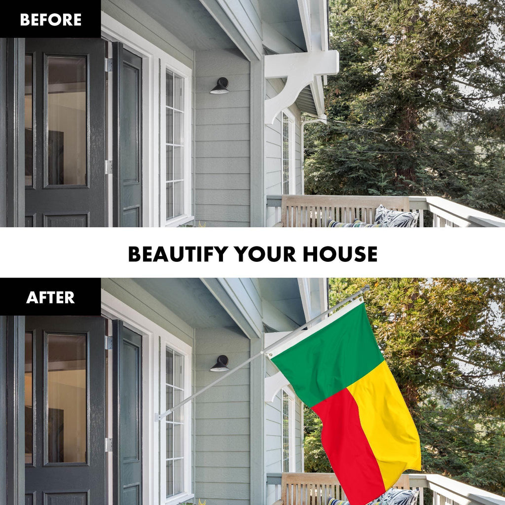 G128 Combo Pack: 6 Ft Tangle Free Aluminum Spinning Flagpole (Silver) & Benin Beninese Flag 3x5 Ft, LiteWeave Pro Series Printed 150D Polyester  Pole with Flag Included