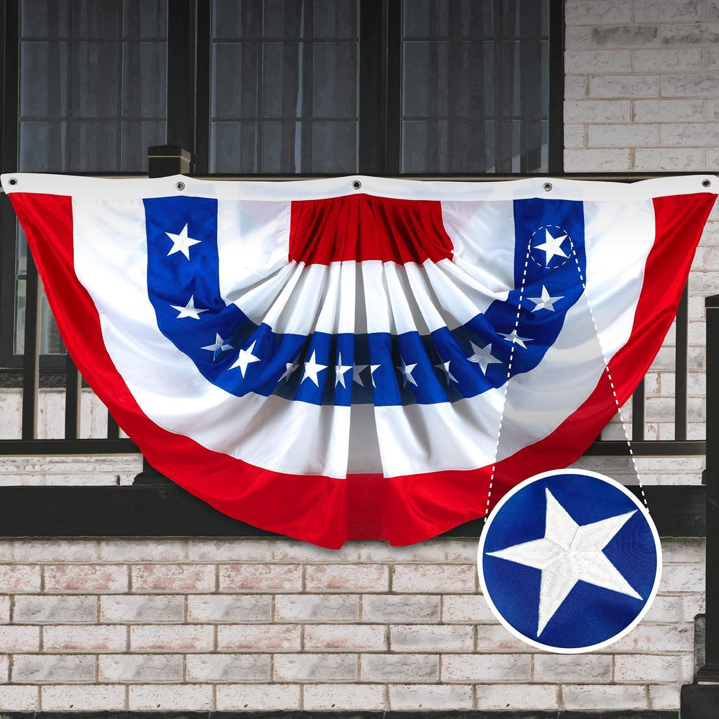 USA Pleated Fan Flag 5x10 Ft American USA Bunting Decoration Flags Embroidered