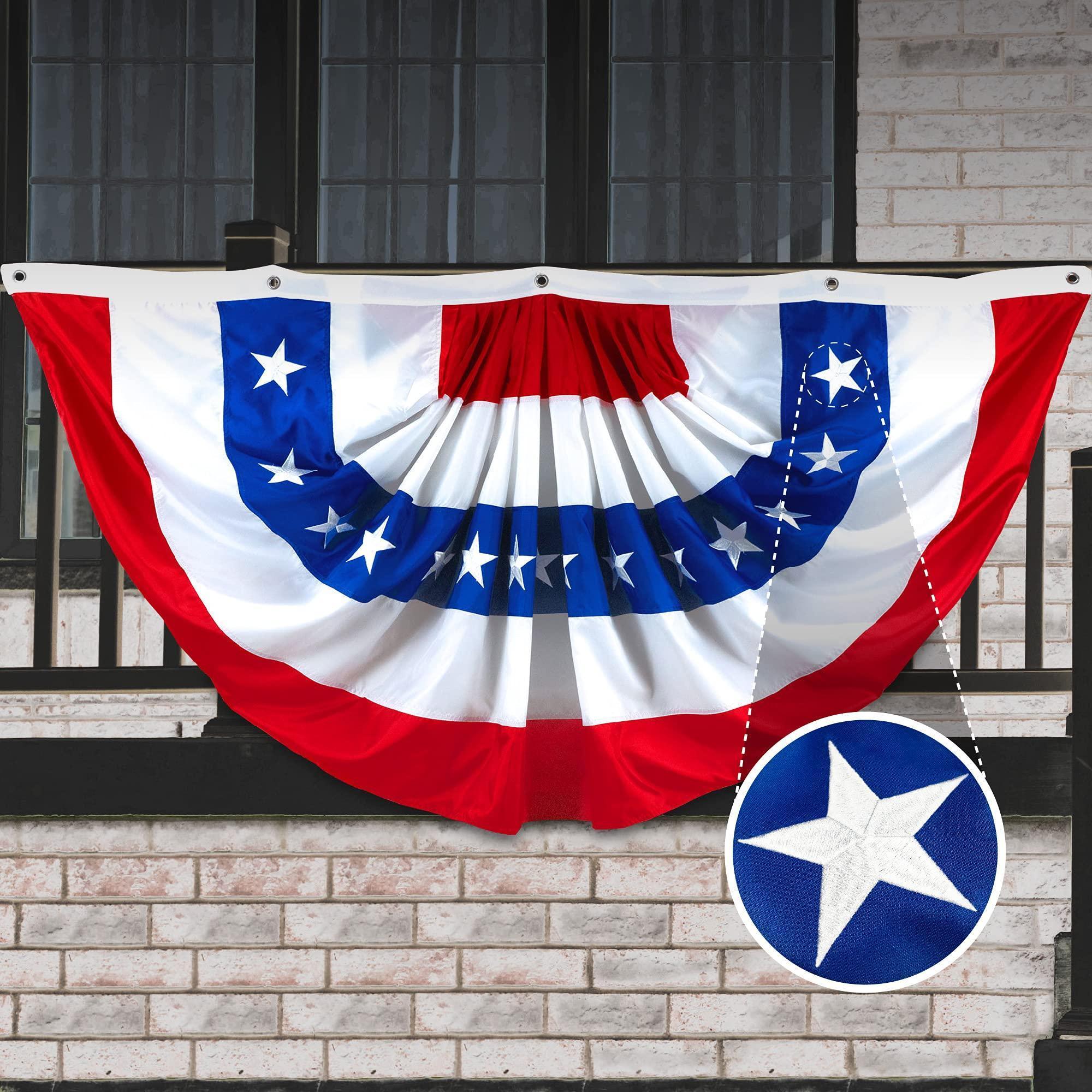 USA Pleated Fan Flag 5x10 Ft American USA Bunting Decoration Flags Embroidered