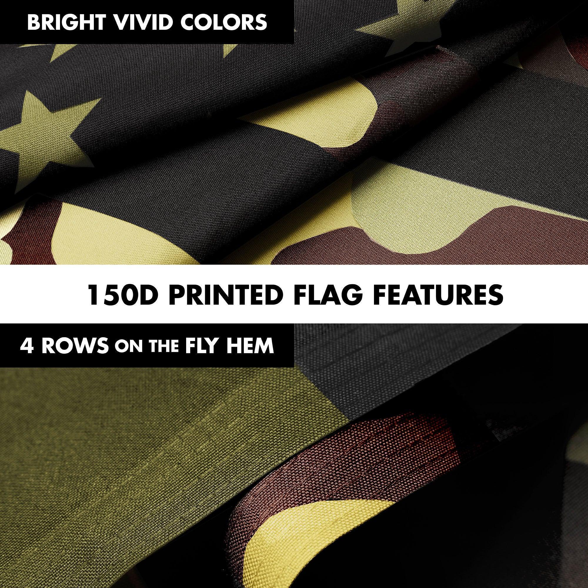 G128 Combo Pack: 6 Ft Tangle Free Aluminum Spinning Flagpole (Silver) & American USA Camouflage Flag 3x5 Ft, LiteWeave Pro Series Printed 300D Polyester  Pole with Flag Included