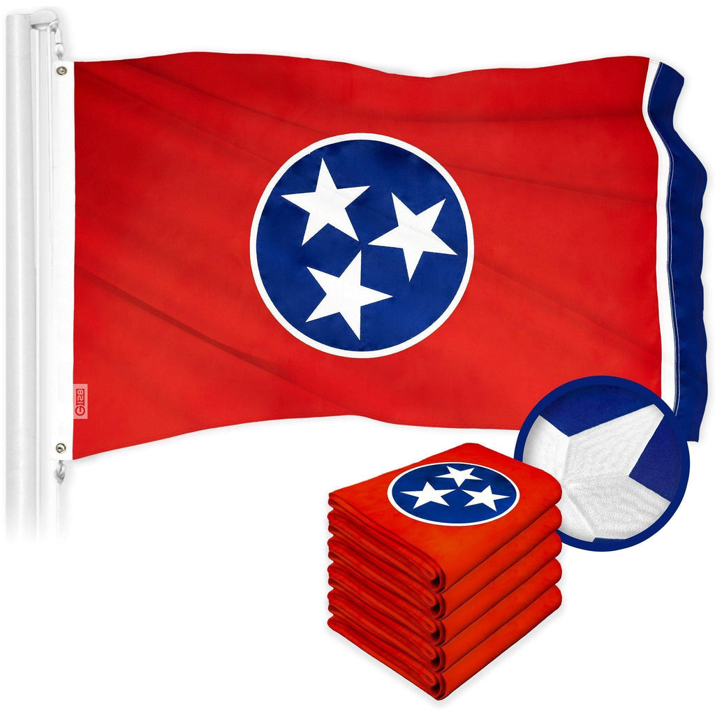 G128 5 Pack: Tennessee TN State Flag  2.5x4 Ft  ToughWeave Series Embroidered 300D Polyester  Embroidered Design, Indoor/Outdoor, Brass Grommets