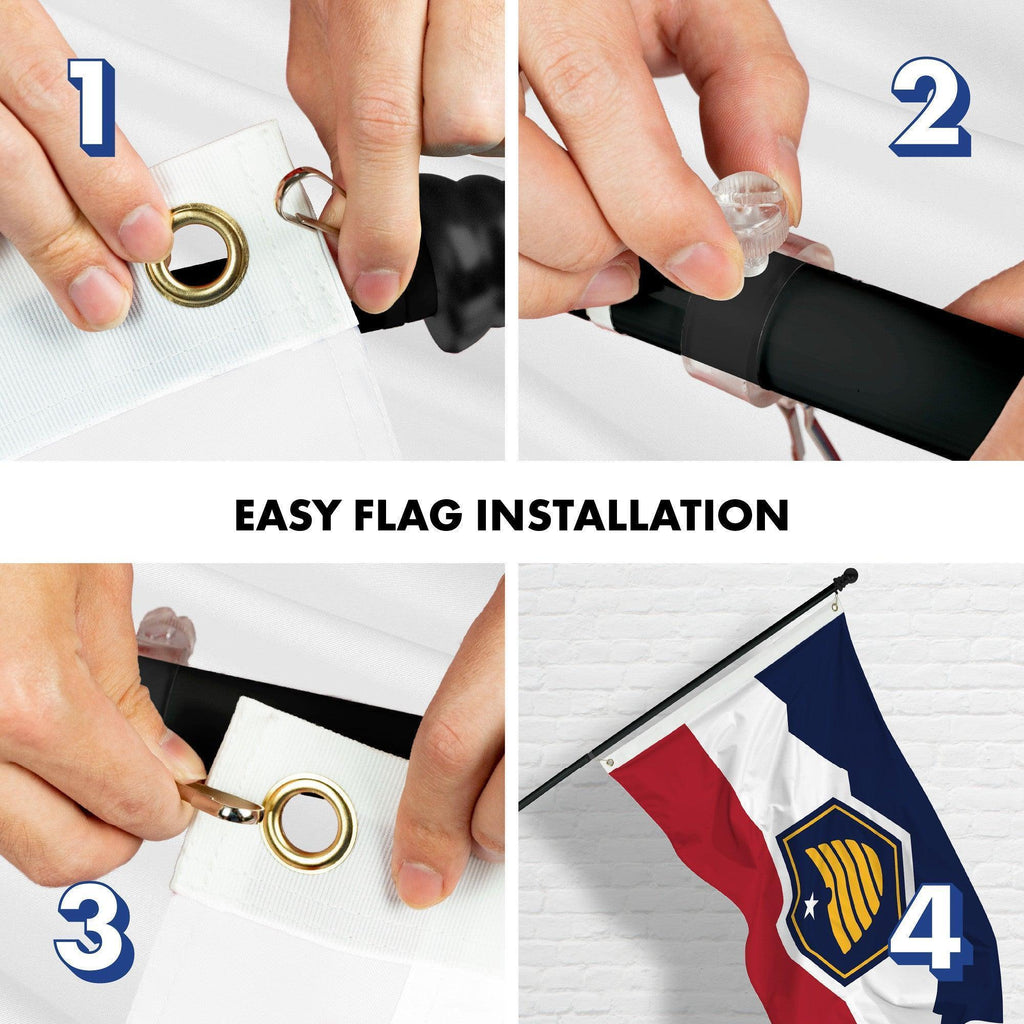 G128 Combo Pack: 6 Ft Tangle Free Aluminum Spinning Flagpole (Black) & Utah 2023 New Version UT State Flag 3x5 Ft, LiteWeave Pro Series Printed 150D Polyester  Pole with Flag Included