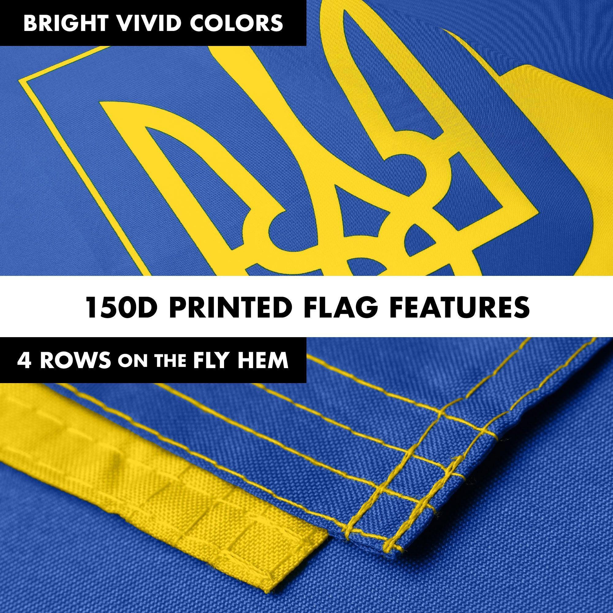 G128 Combo: 6 Ft Tangle Free Aluminum Spinning Flagpole (Black) & Ukraine Ukrainian Coat of Arms Flag 3x5 Ft, LiteWeave Pro Printed 150D Polyester, 4 Corner Brass Grommets  Pole with Flag Included