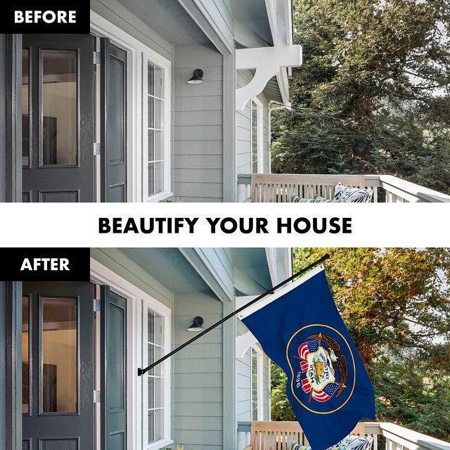 Combo Pack: 6 Feet Tangle Free Spinning Flagpole (Black) Utah UT State Flag 3x5 ft Printed 150D Brass Grommets (Flag Included) Aluminum Flag Pole