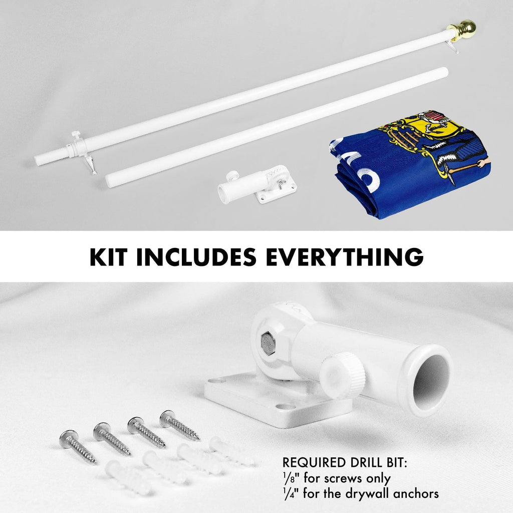 G128  6 Feet Tangle Free Spinning Flagpole (White) Wisconsin Double Sided Brass Grommets Embroidered 3x5 ft (Flag Included) Aluminum Flag Pole
