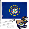 G128  6 Feet Tangle Free Spinning Flagpole (Silver) Utah Double Sided Brass Grommets Embroidered 3x5 ft (Flag Included) Aluminum Flag Pole