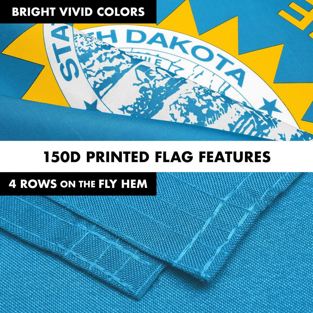 G128 Combo Pack: 6 Ft Tangle Free Spinning Flagpole (Silver) & South Dakota Flag 3x5 Ft Printed 150D Polyester, Brass Grommets (Flag Included) Aluminum Flag Pole