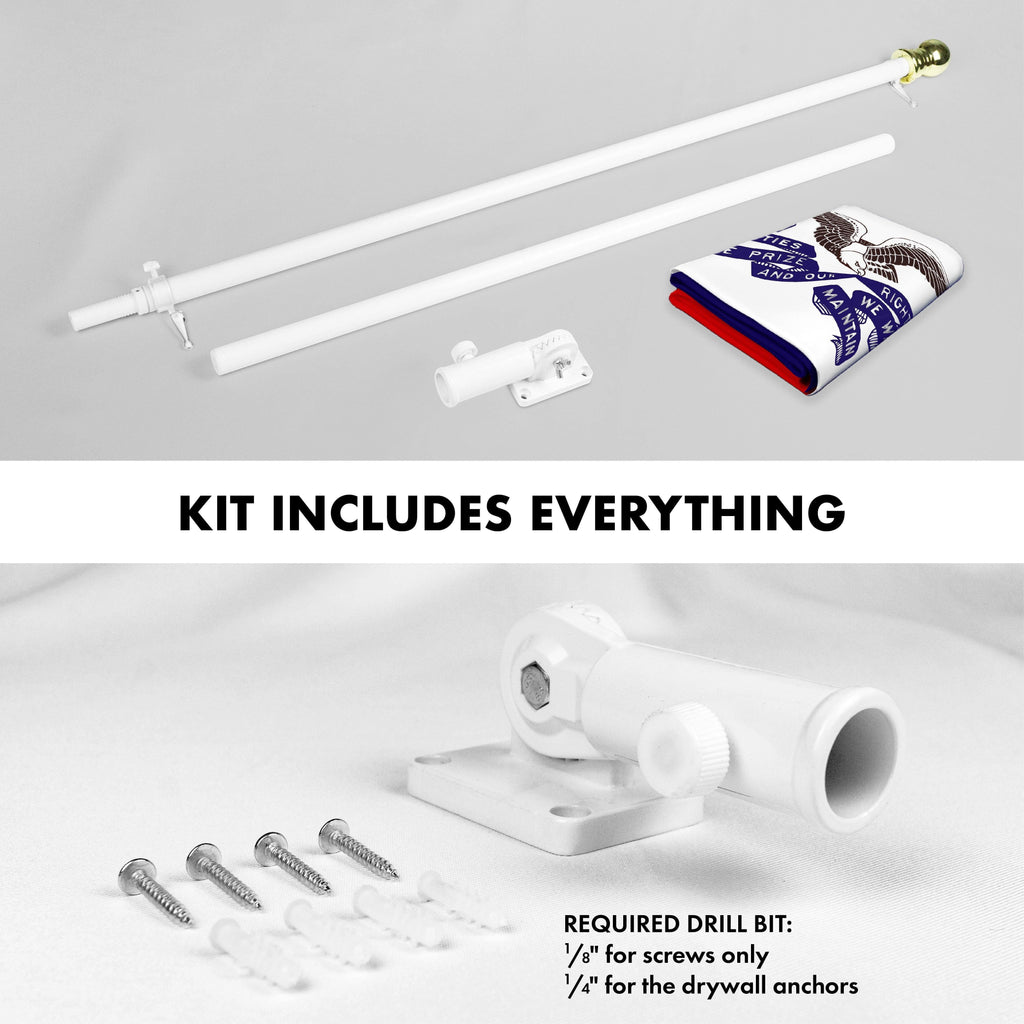 G128 Combo Pack: 6 Ft Tangle Free Aluminum Spinning Flagpole (White) & Iowa IA Deluxe State Flag 3x5 Ft, ToughWeave Series Embroidered 300D Polyester  Pole with Flag Included