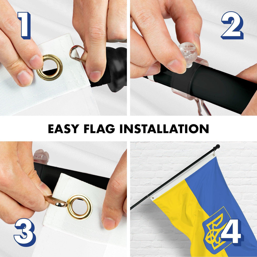 G128 Combo: 6 Ft Tangle Free Aluminum Spinning Flagpole (Black) & Ukraine Ukrainian Coat of Arms Flag 3x5 Ft, LiteWeave Pro Printed 150D Polyester, 4 Corner Brass Grommets  Pole with Flag Included
