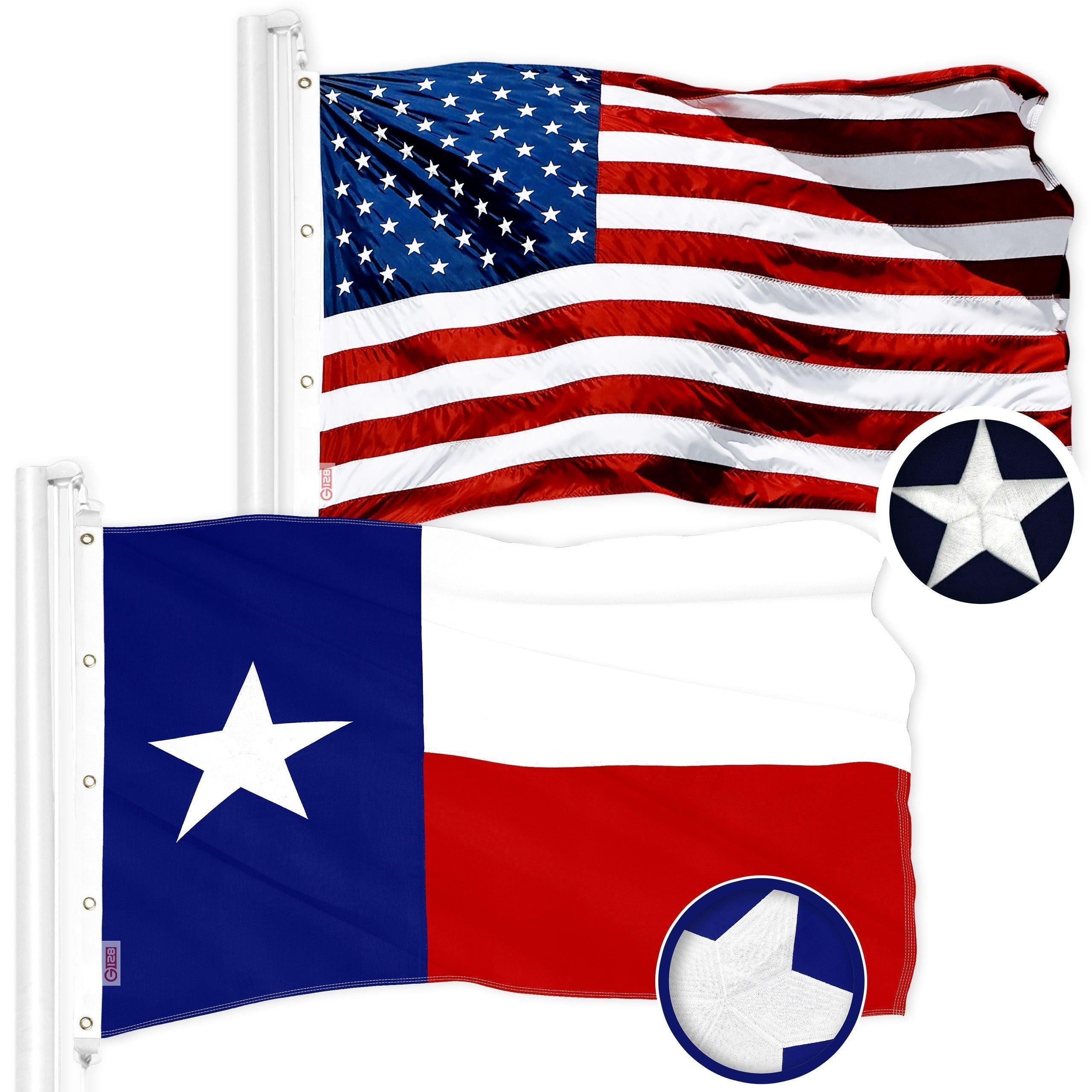 G128 Heavy-Duty 8x12 Ft USA & Texas Flag Set | ToughWeave Embroidered Polyester