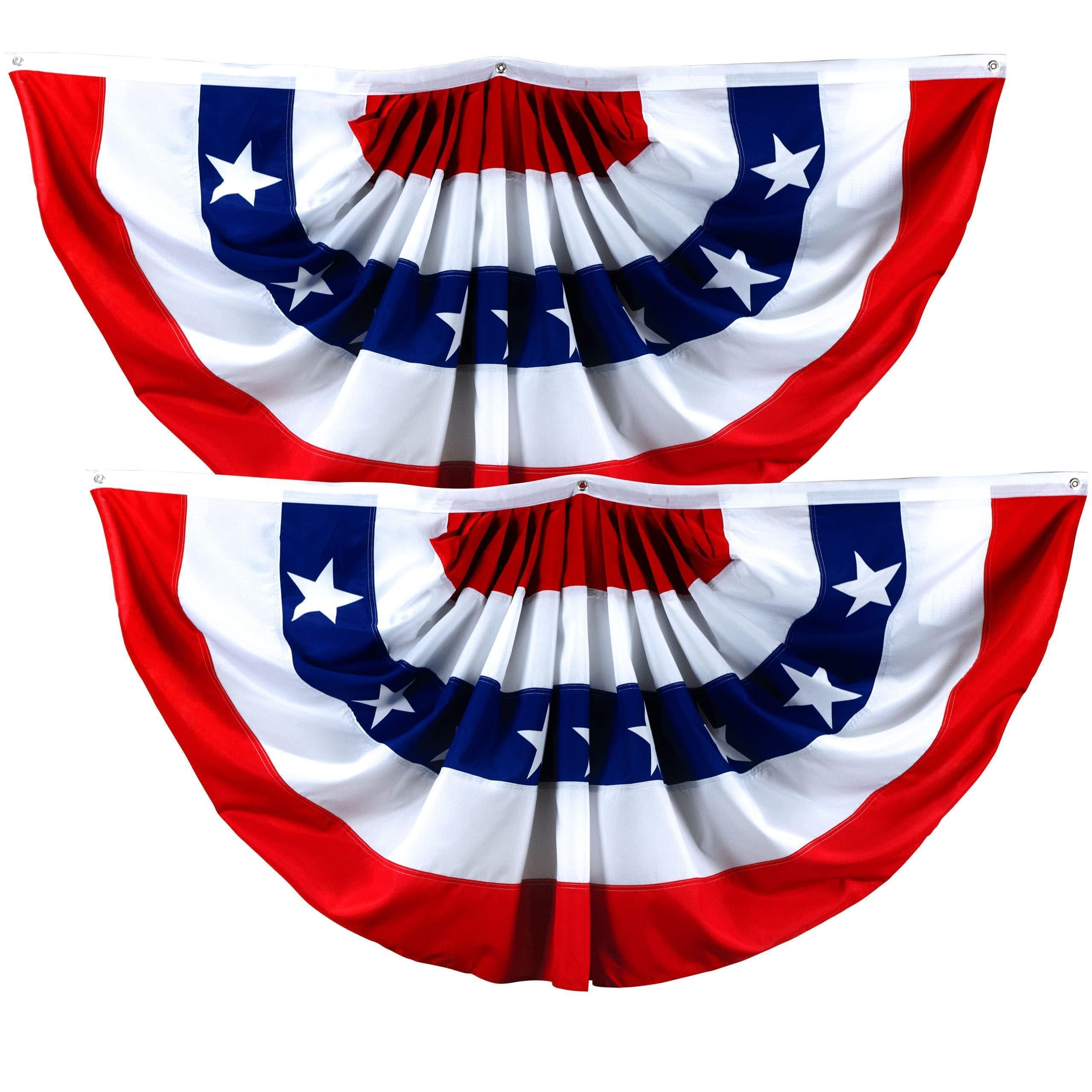 2 Pack USA Pleated Fan Flag 1.5x3 Ft American USA Bunting Decoration 150D Canvas