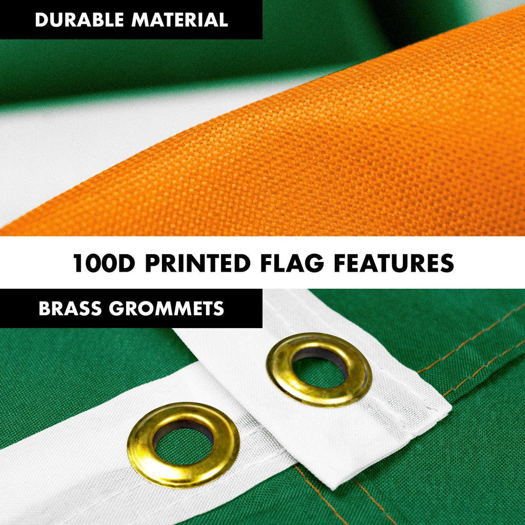 G128  6 Feet Tangle Free Spinning Flagpole (White) Ireland Brass Grommets Printed 3x5 ft (Flag Included) Aluminum Flag Pole