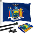 G128 Combo Pack: 6 Ft Tangle Free Aluminum Spinning Flagpole (Black) & New York NY State Flag 3x5 Ft, LiteWeave Pro Series Printed 300D Polyester  Pole with Flag Included