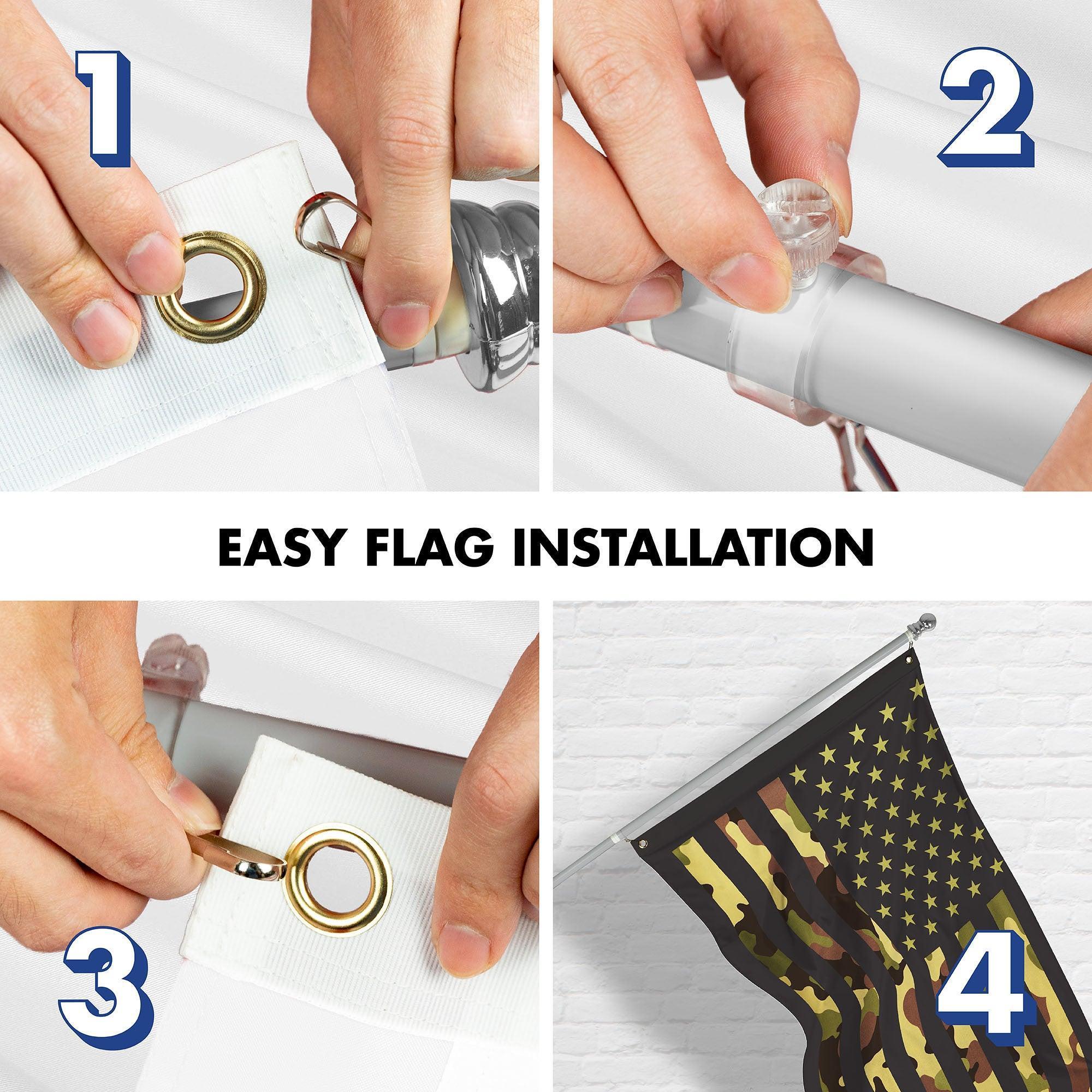 G128 Combo Pack: 6 Ft Tangle Free Aluminum Spinning Flagpole (Silver) & American USA Camouflage Flag 3x5 Ft, LiteWeave Pro Series Printed 300D Polyester  Pole with Flag Included