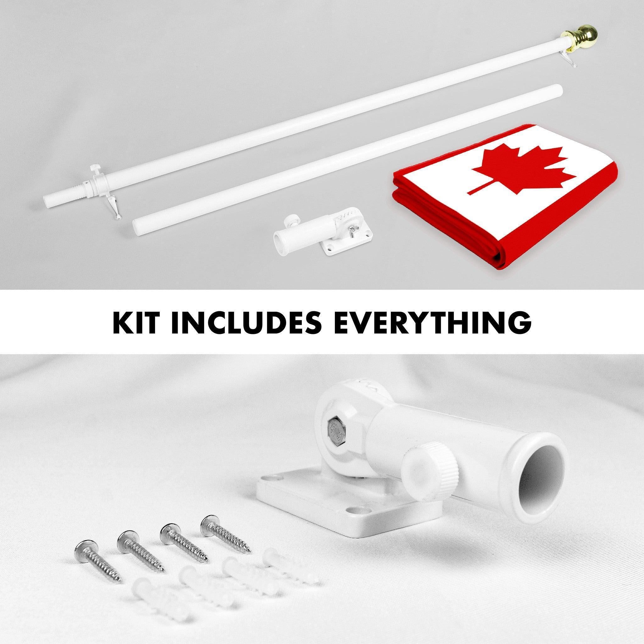 G128 Combo Pack: 6 Ft Tangle Free Aluminum Spinning Flagpole (White) & Canada Canadian Flag 3x6 Ft, ToughWeave Series Embroidered 300D Polyester  Pole with Flag Included