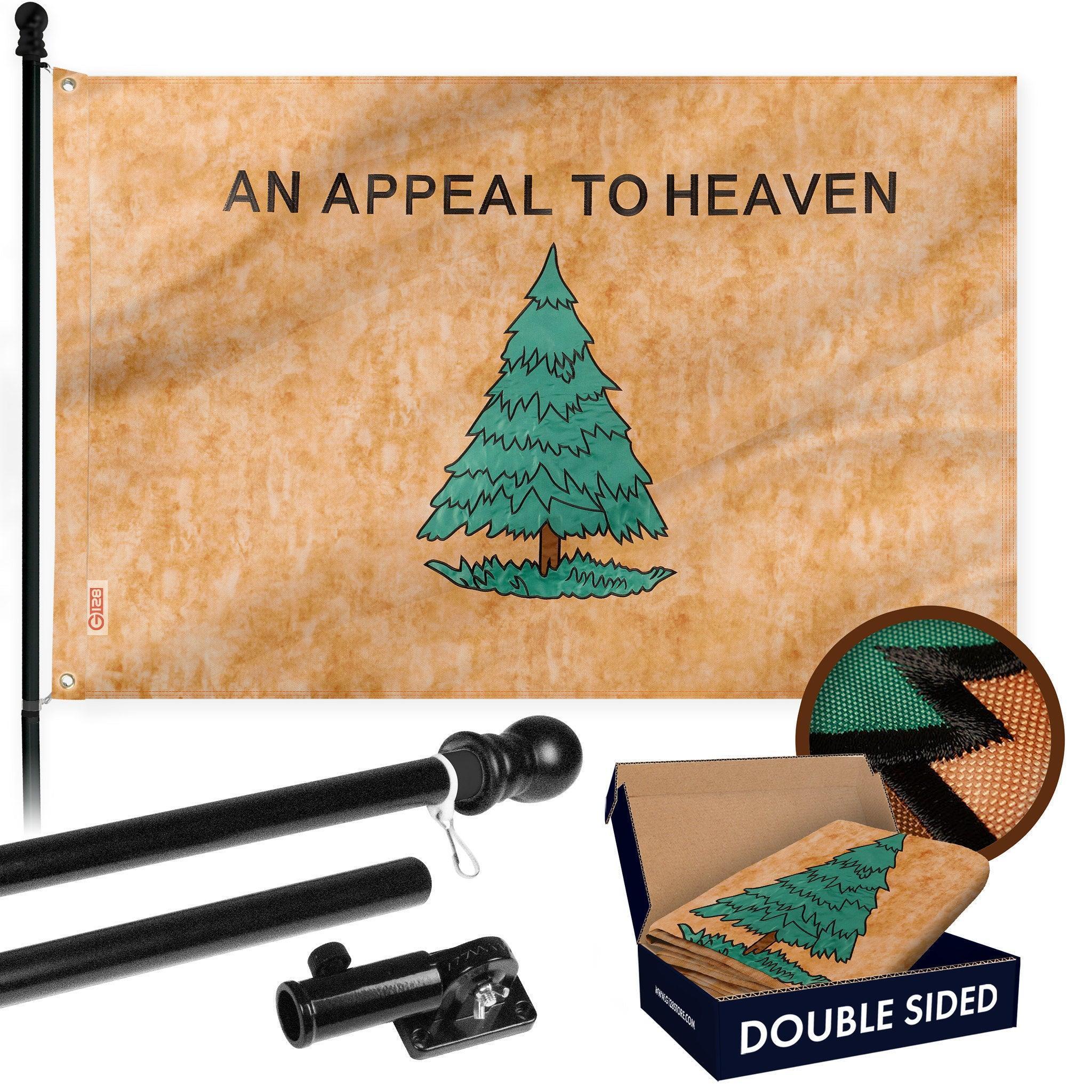 G128 Combo Pack: 6 Ft Tangle Free Aluminum Spinning Flagpole (Black) & An Appeal to Heaven TeaStained Flag 3x5 Ft, Double ToughWeave Pro Series DS Embroidered 420D Polyester  Pole with Flag Included