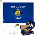 G128  6 Feet Tangle Free Spinning Flagpole (White) Wisconsin Double Sided Brass Grommets Embroidered 3x5 ft (Flag Included) Aluminum Flag Pole