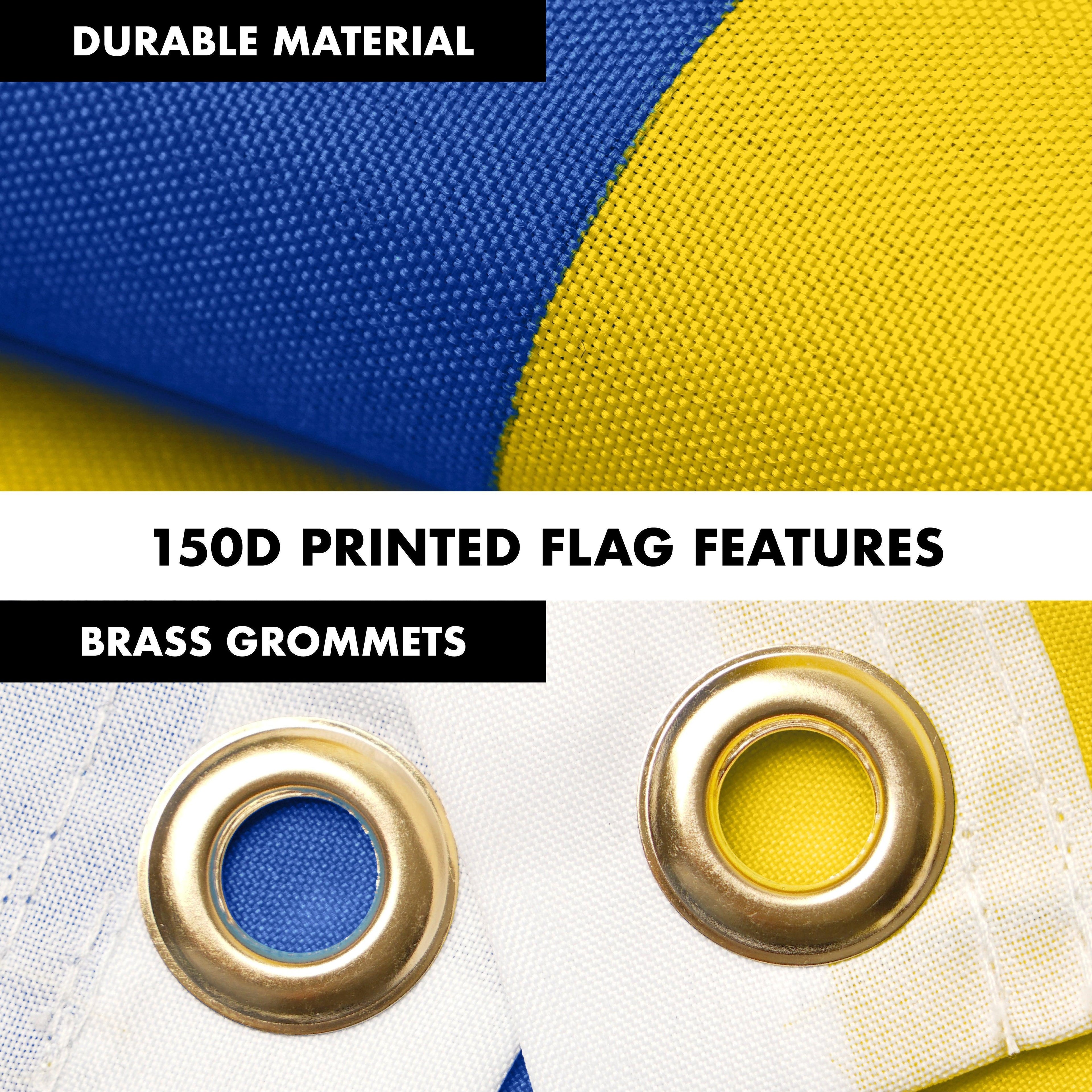 G128 Flag Pole 6FT White Tangle Free & Ukraine Ukrainian Flag 3x5 Ft Combo Printed 150D Polyester