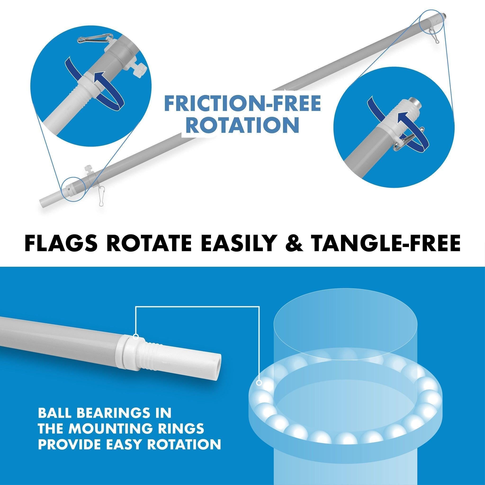 G128 Combo Pack: 6 Ft Tangle Free Spinning Flagpole (Silver) & Nebraska Flag 3x5 Ft Printed 150D Polyester, Brass Grommets (Flag Included) Aluminum Flag Pole