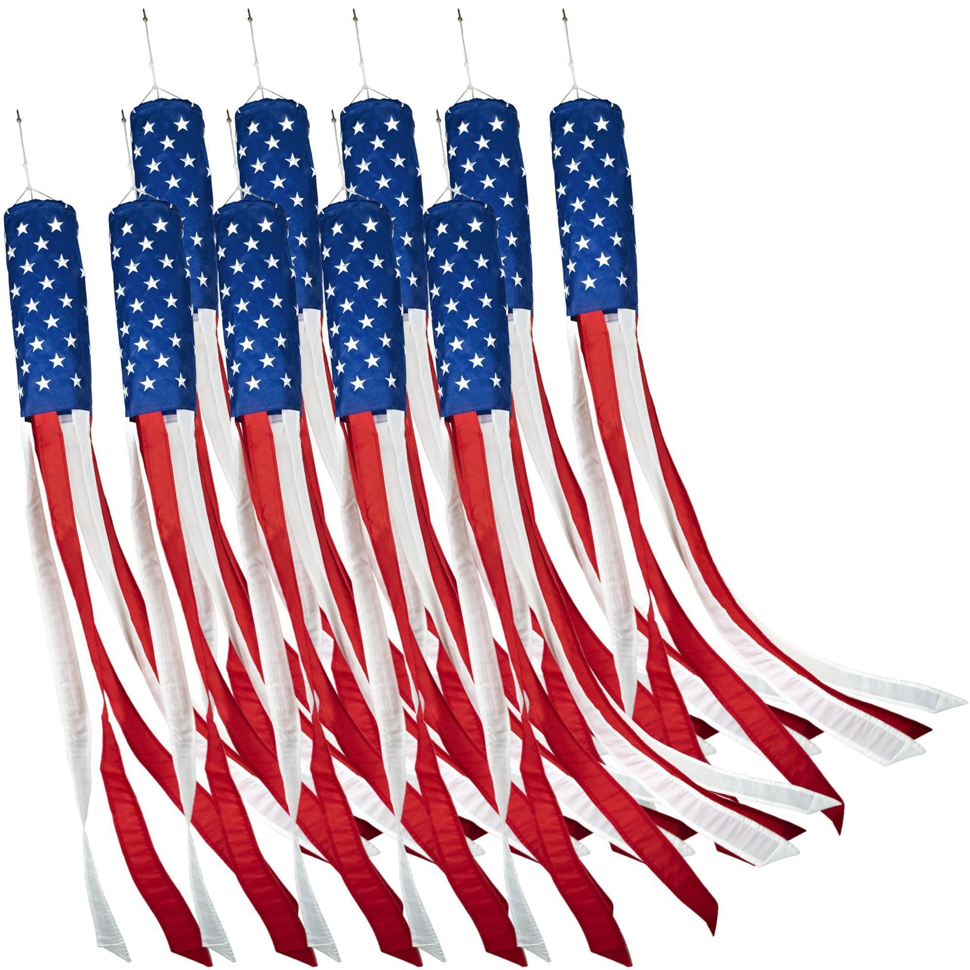 G128 10Pack: American USA Windsock  60 Inch  Embroidered 210D Polyester, Patriotic Hanging Decoration