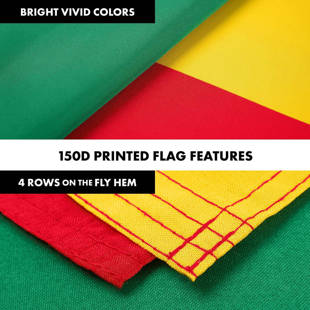 G128 Combo Pack: 6 Ft Tangle Free Aluminum Spinning Flagpole (Silver) & Benin Beninese Flag 3x5 Ft, LiteWeave Pro Series Printed 150D Polyester  Pole with Flag Included