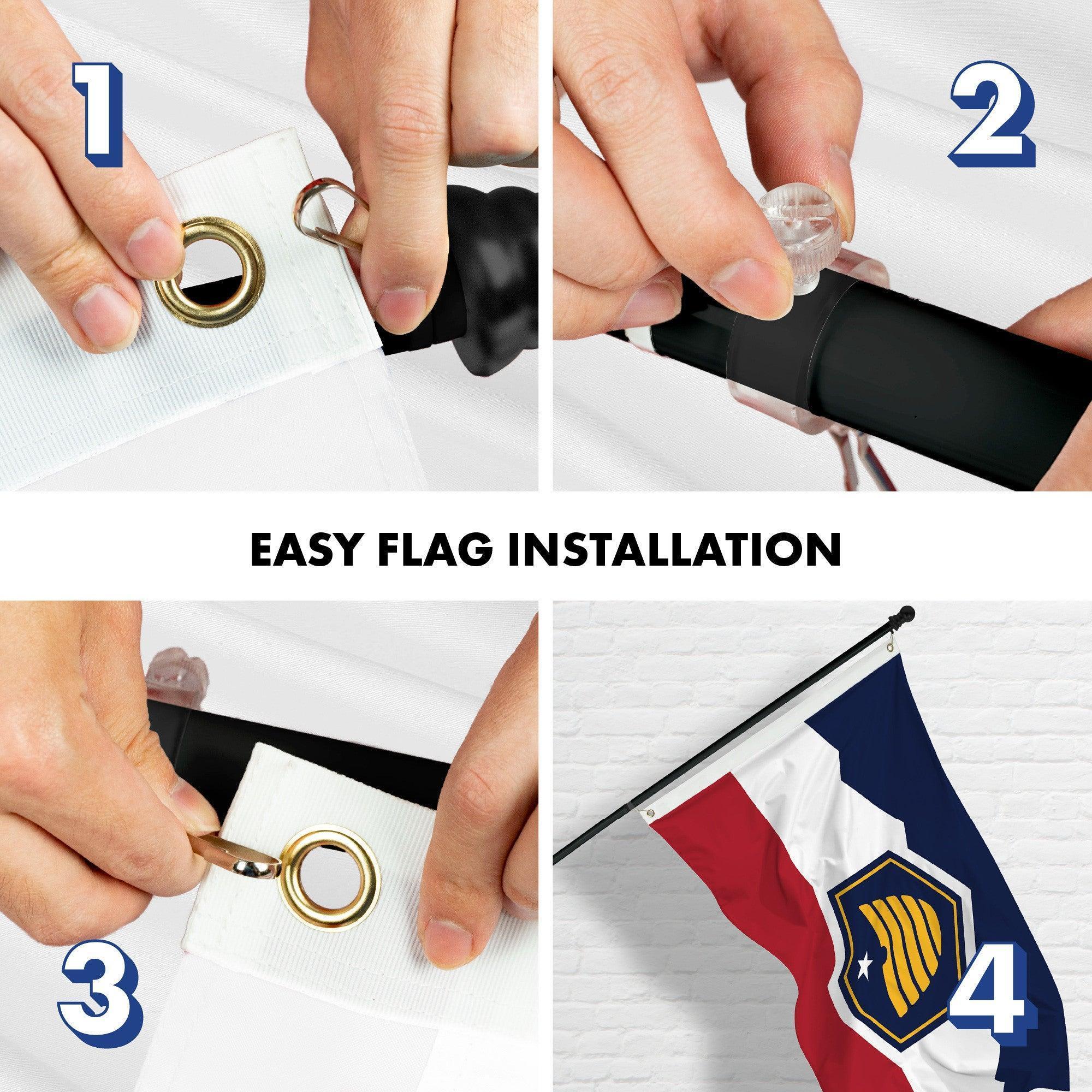 G128 Combo Pack: 6 Ft Tangle Free Aluminum Spinning Flagpole (Black) & Utah 2023 New Version UT State Flag 3x5 Ft, LiteWeave Pro Series Printed 150D Polyester  Pole with Flag Included