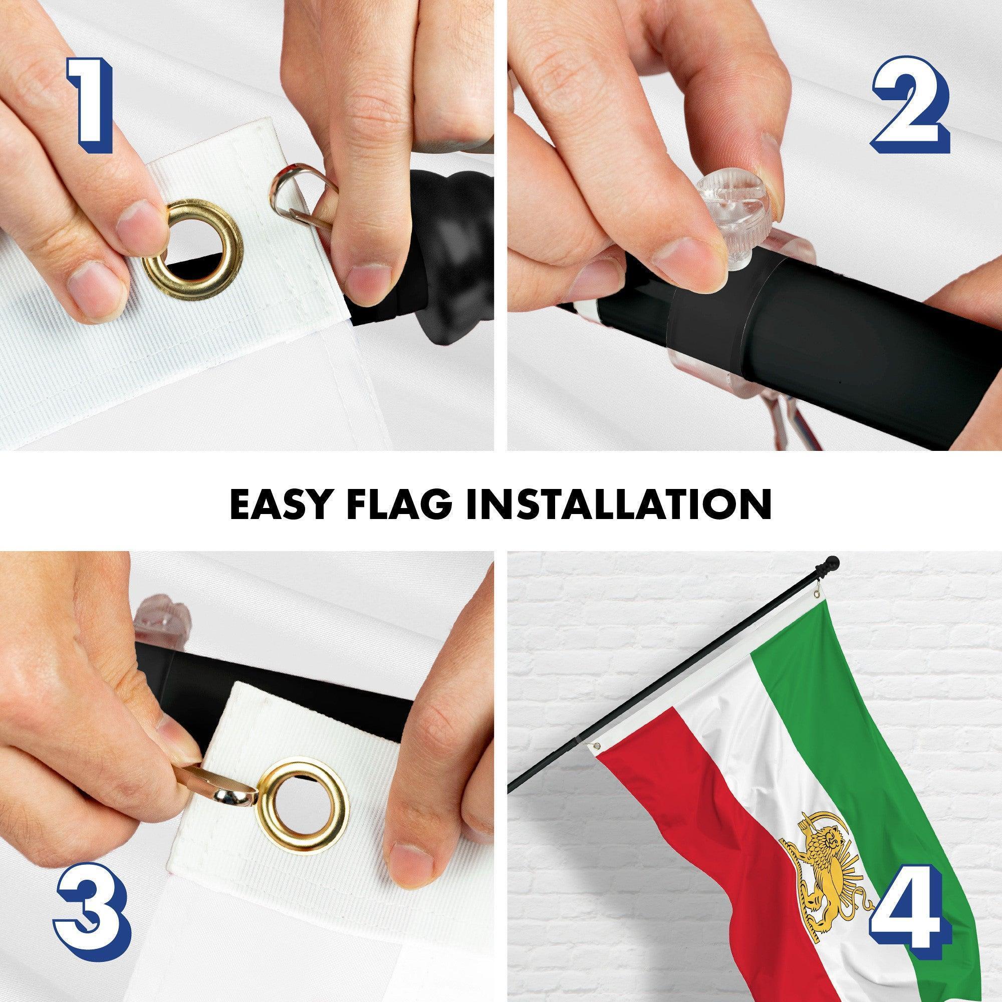 G128 Combo Pack: 6 Ft Tangle Free Aluminum Spinning Flagpole (Black) & Iran Lion Iranian Lion Flag 3x5 Ft, LiteWeave Pro Series Printed 150D Polyester  Pole with Flag Included