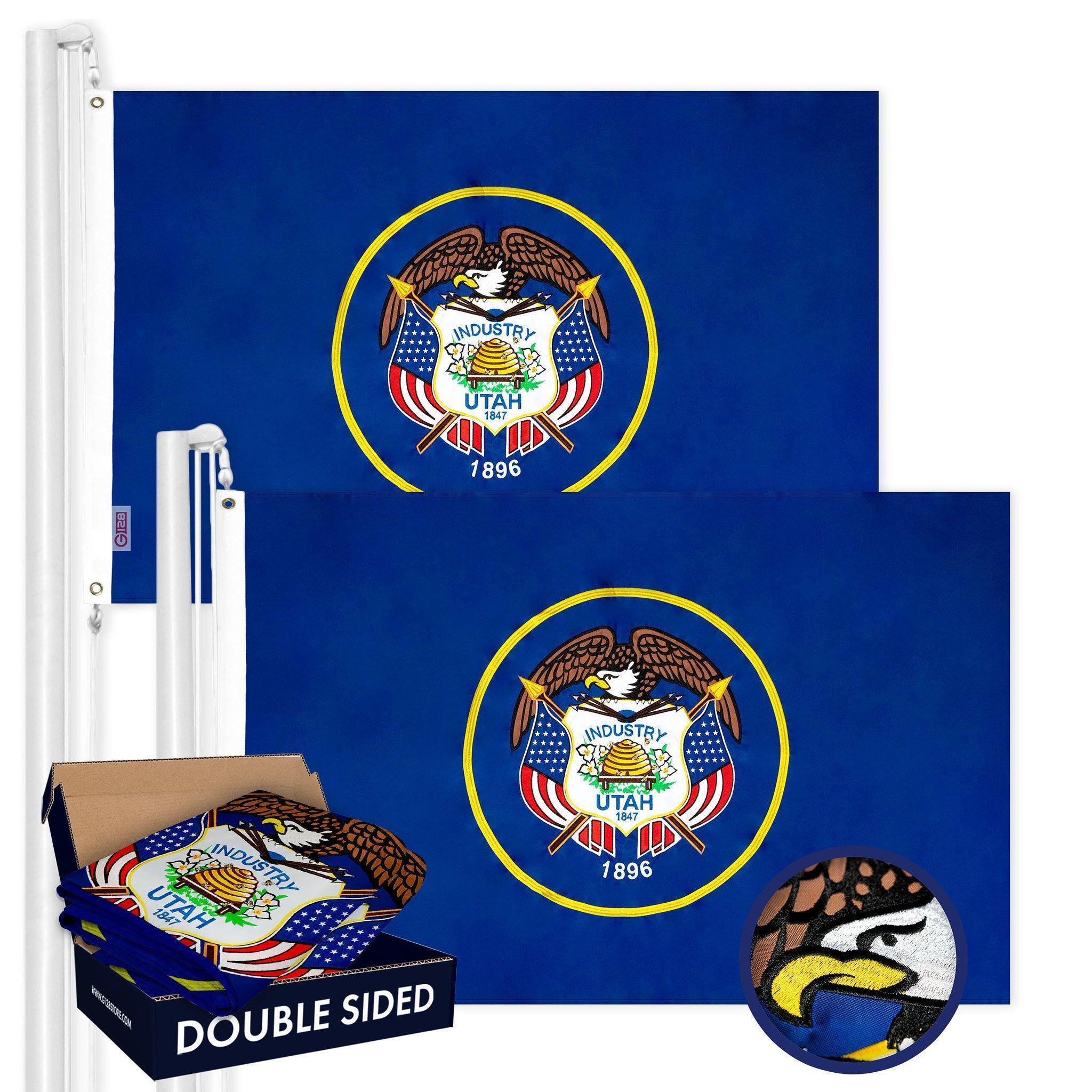 Utah UT State Flag 3x5 Ft 2Pack Doublesided Embroidered Polyester By G128